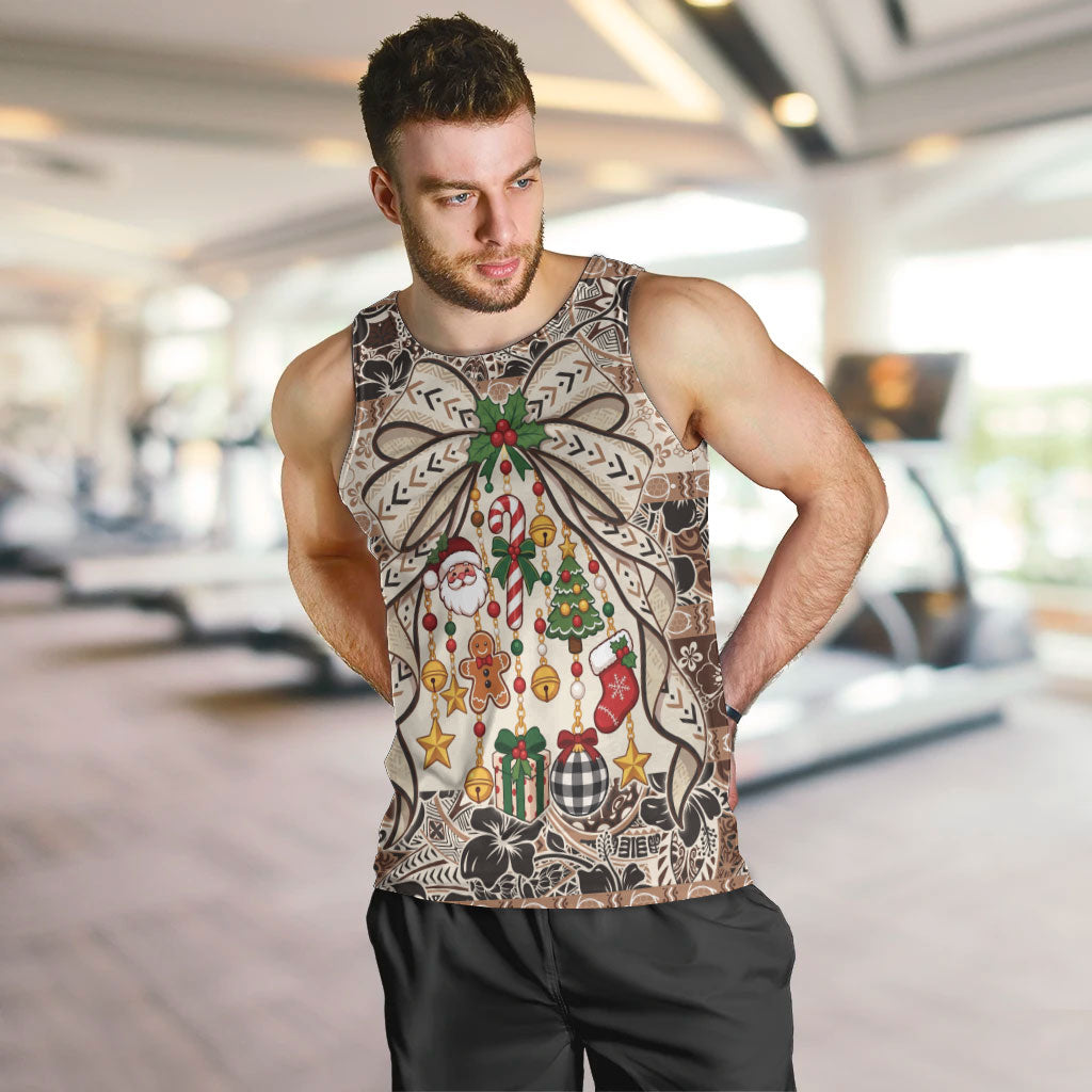 Tuvalu Woven Mat Christmas Bow Men Tank Top Ke Manuia Te Kilisimasi LT9 Multicolor - Polynesian Pride