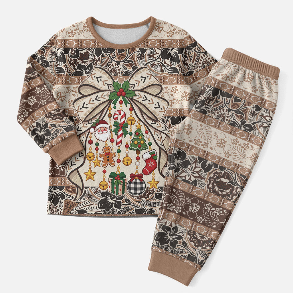 Tuvalu Woven Mat Christmas Bow Christmas Pajama Set Ke Manuia Te Kilisimasi LT9 Men Multicolor - Polynesian Pride