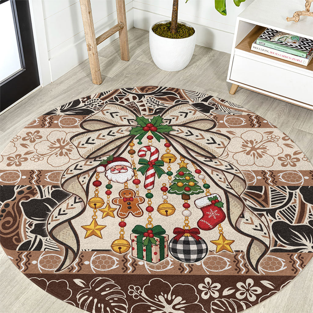 Tuvalu Woven Mat Christmas Bow Round Carpet Ke Manuia Te Kilisimasi LT9 Multicolor - Polynesian Pride