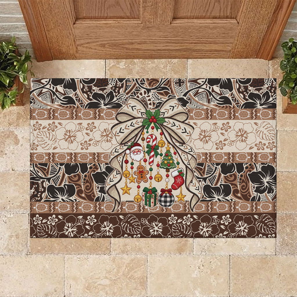 Tuvalu Woven Mat Christmas Bow Rubber Doormat Ke Manuia Te Kilisimasi LT9 Multicolor - Polynesian Pride