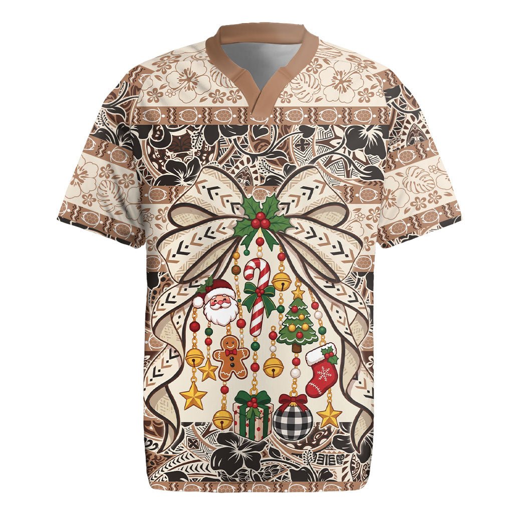 Tuvalu Woven Mat Christmas Bow Rugby Jersey Ke Manuia Te Kilisimasi LT9 Multicolor - Polynesian Pride