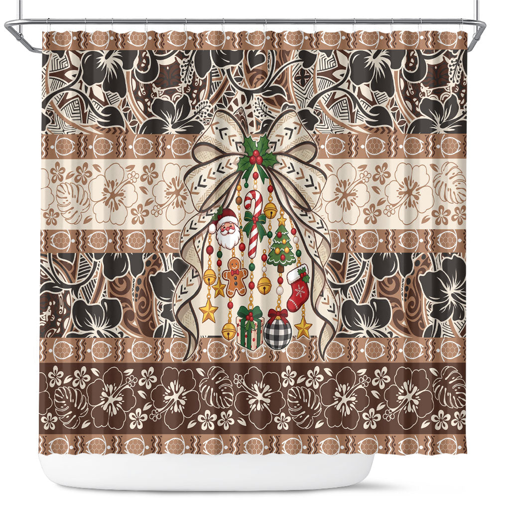 Tuvalu Woven Mat Christmas Bow Shower Curtain Ke Manuia Te Kilisimasi LT9 Multicolor - Polynesian Pride