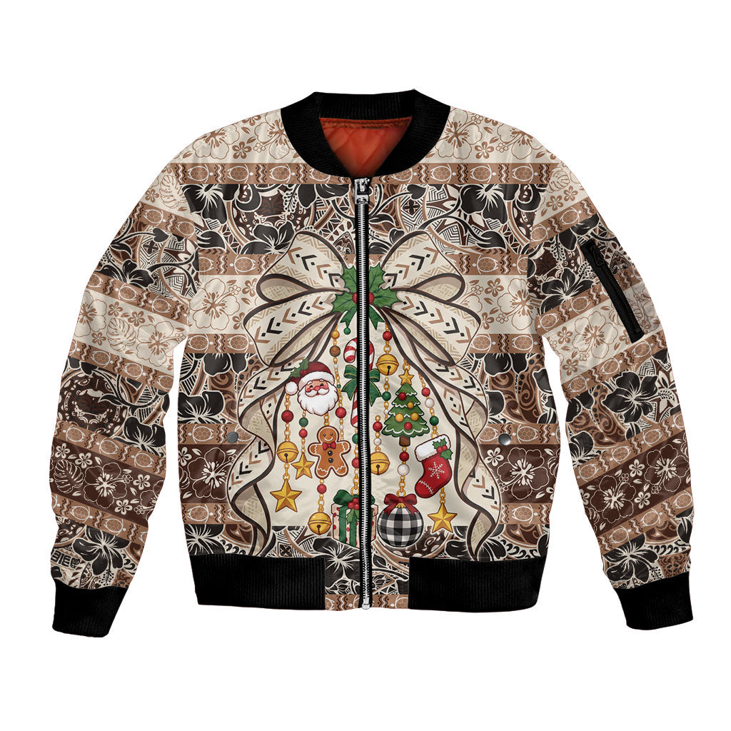 Tuvalu Woven Mat Christmas Bow Sleeve Zip Bomber Jacket Ke Manuia Te Kilisimasi LT9 Unisex Multicolor - Polynesian Pride