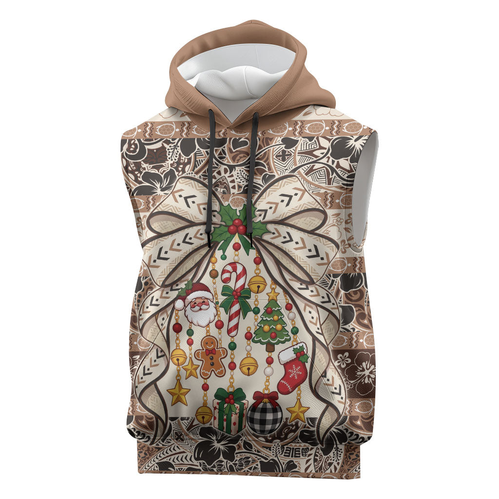 Tuvalu Woven Mat Christmas Bow Sleeveless Hoodie Ke Manuia Te Kilisimasi LT9 Multicolor - Polynesian Pride
