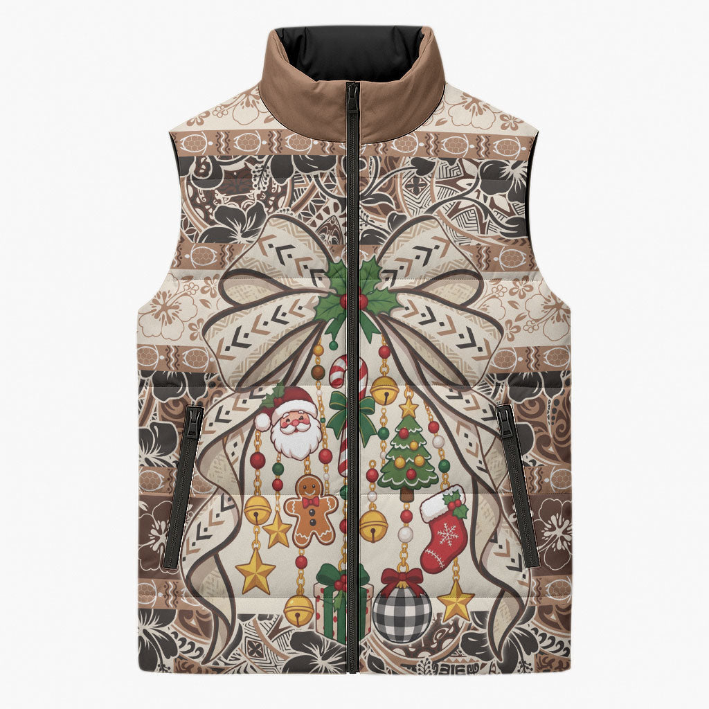 Tuvalu Woven Mat Christmas Bow Sleeveless Puffer Jacket Ke Manuia Te Kilisimasi LT9 Unisex Multicolor - Polynesian Pride