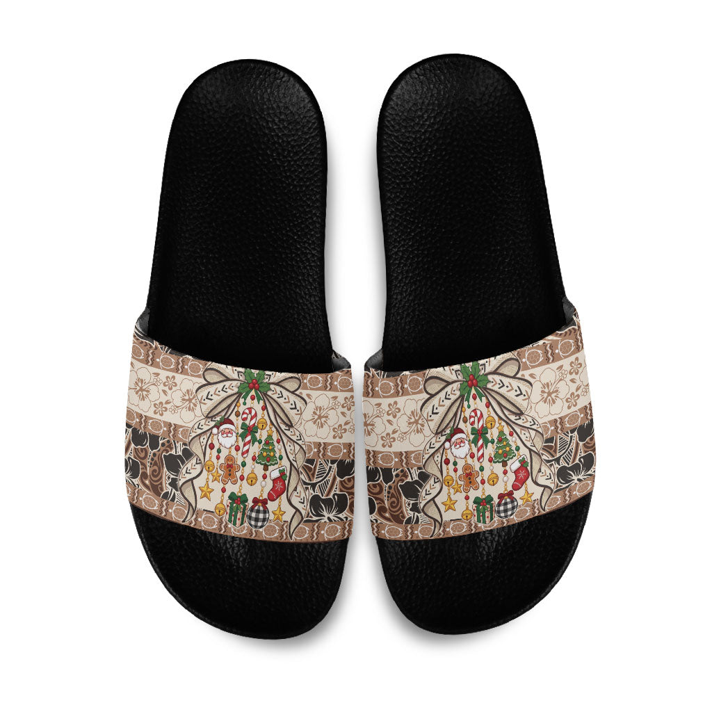Tuvalu Woven Mat Christmas Bow Slide Sandals Ke Manuia Te Kilisimasi LT9 Multicolor - Polynesian Pride