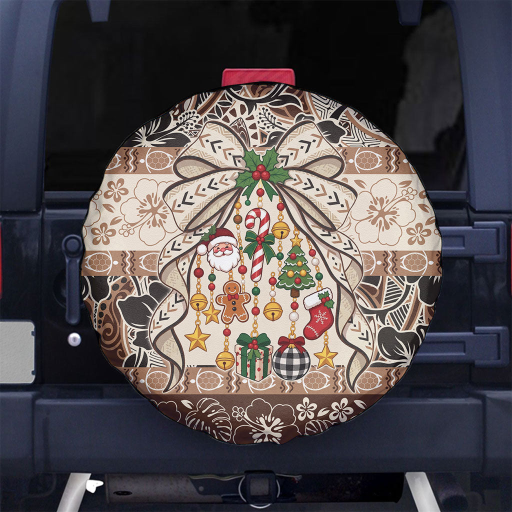 Tuvalu Woven Mat Christmas Bow Spare Tire Cover Ke Manuia Te Kilisimasi LT9 No hole Multicolor - Polynesian Pride