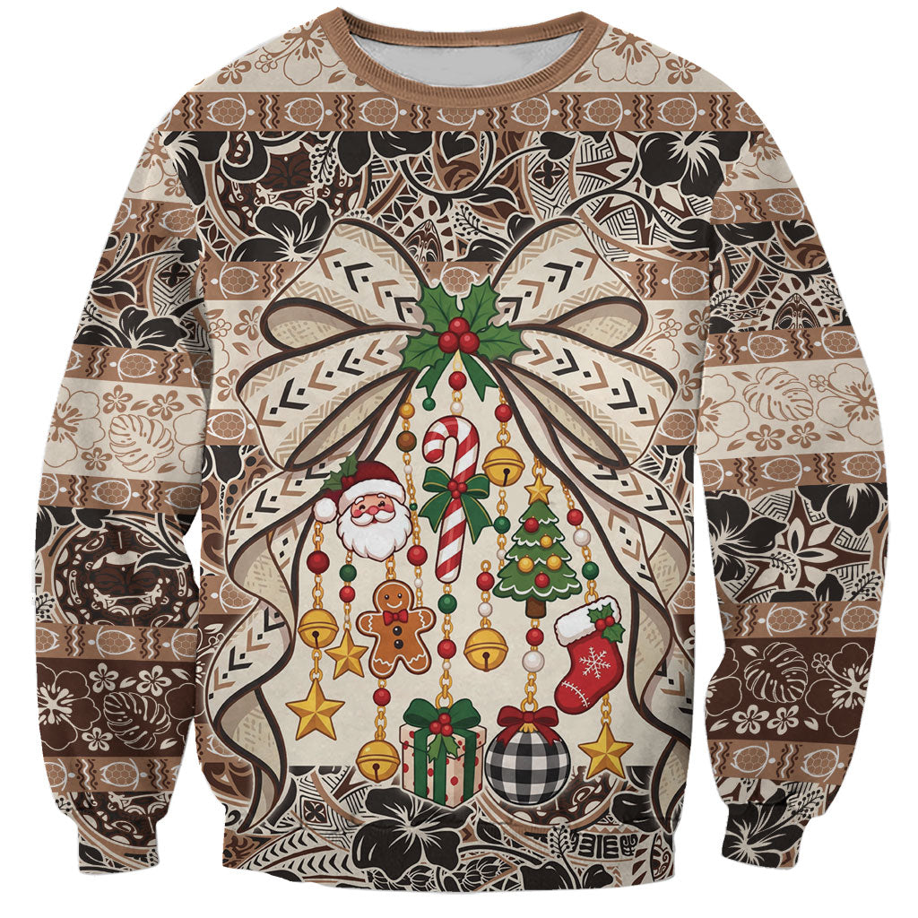 Tuvalu Woven Mat Christmas Bow Sweatshirt Ke Manuia Te Kilisimasi LT9 Unisex Multicolor - Polynesian Pride