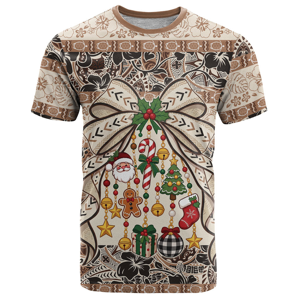Tuvalu Woven Mat Christmas Bow T Shirt Ke Manuia Te Kilisimasi LT9 Multicolor - Polynesian Pride