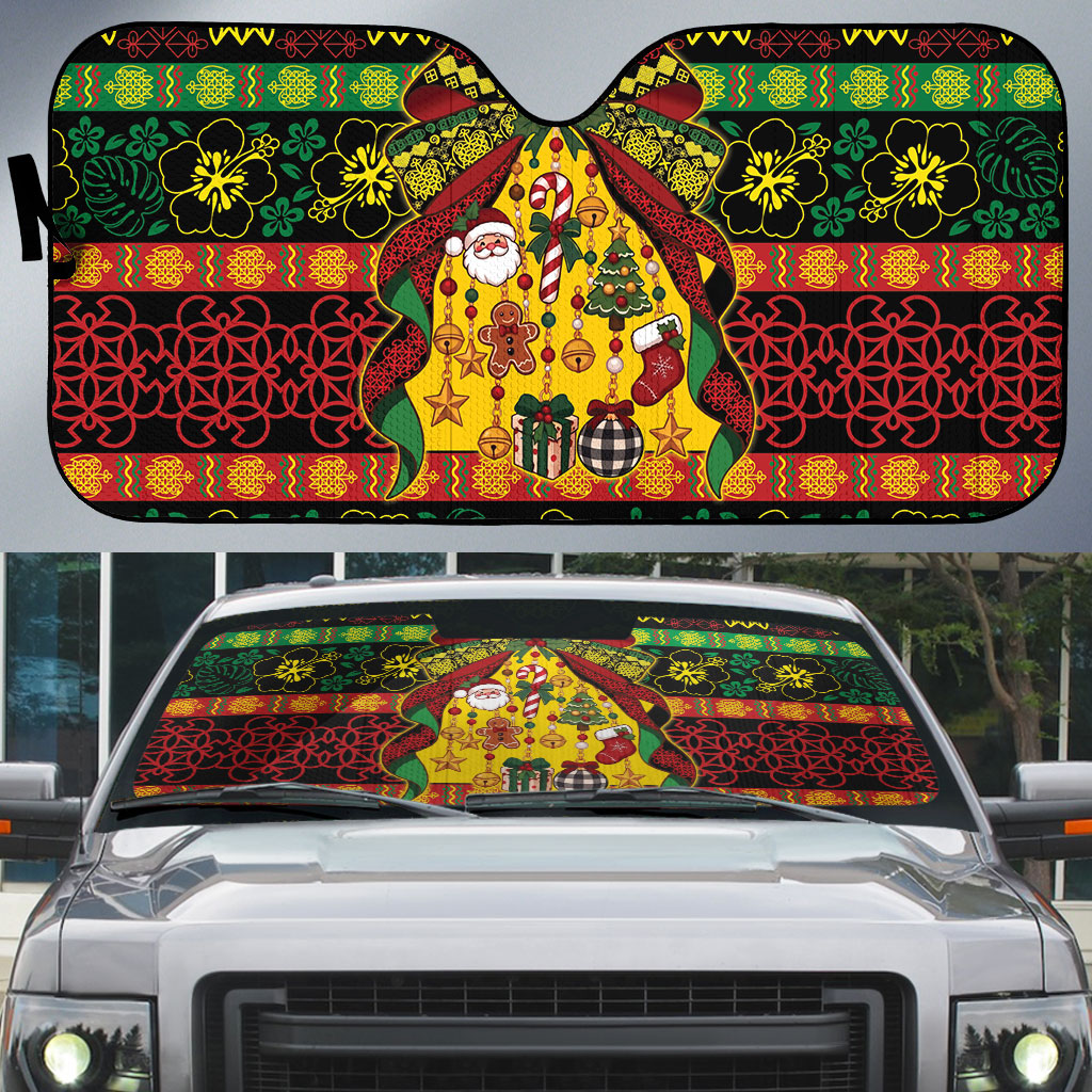 Vanuatu Sand Drawing Christmas Bow Auto Sun Shade Meri Krismas