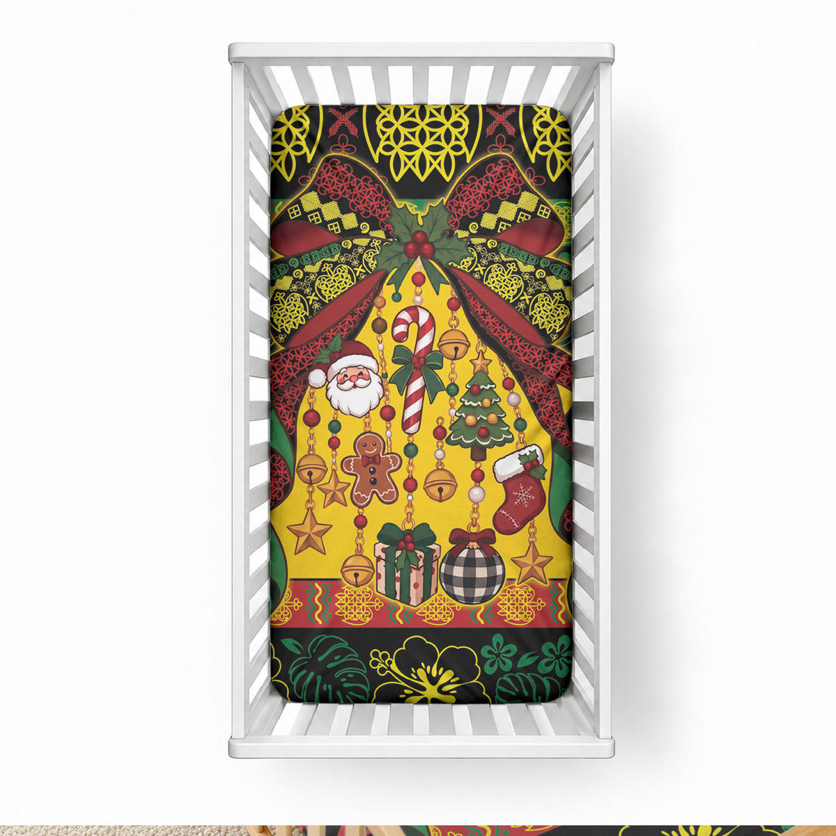 Vanuatu Sand Drawing Christmas Bow Baby Bed Cover Meri Krismas