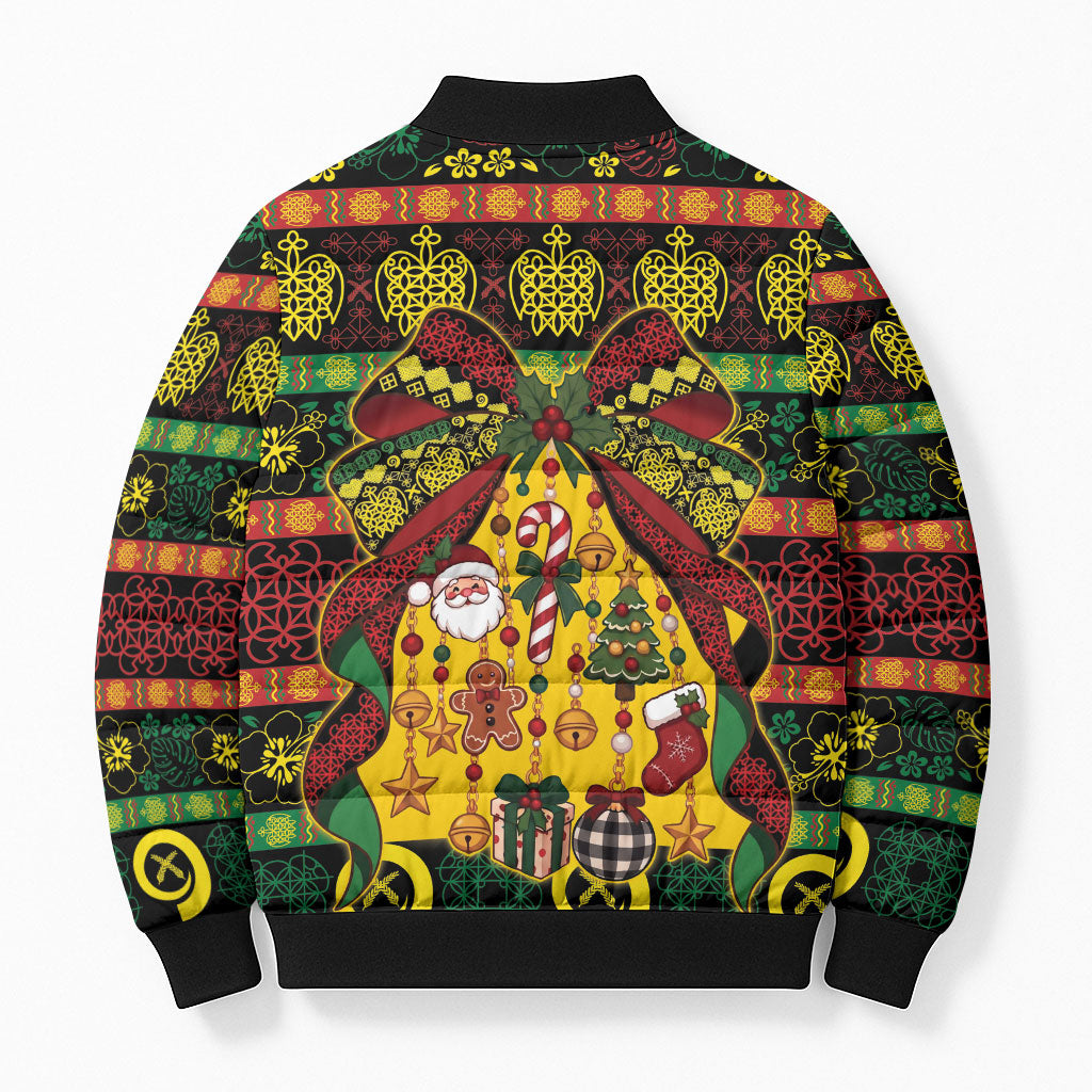 Vanuatu Sand Drawing Christmas Bow Bomber Puffer Jacket Meri Krismas LT9 - Polynesian Pride