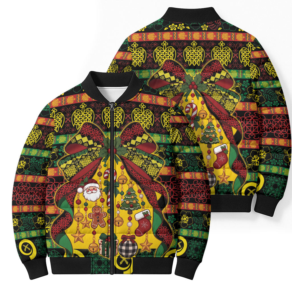 Vanuatu Sand Drawing Christmas Bow Bomber Puffer Jacket Meri Krismas LT9 - Polynesian Pride