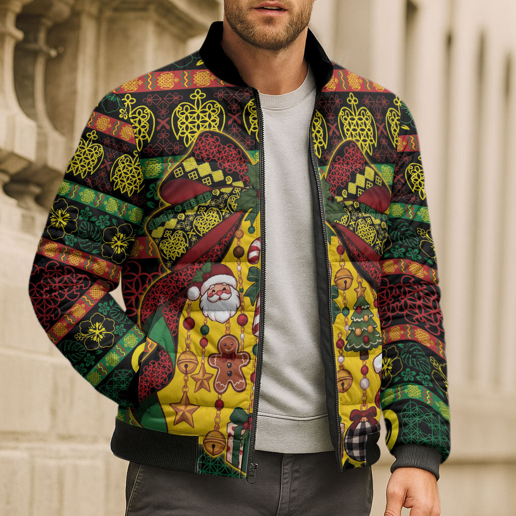 Vanuatu Sand Drawing Christmas Bow Bomber Puffer Jacket Meri Krismas LT9 - Polynesian Pride