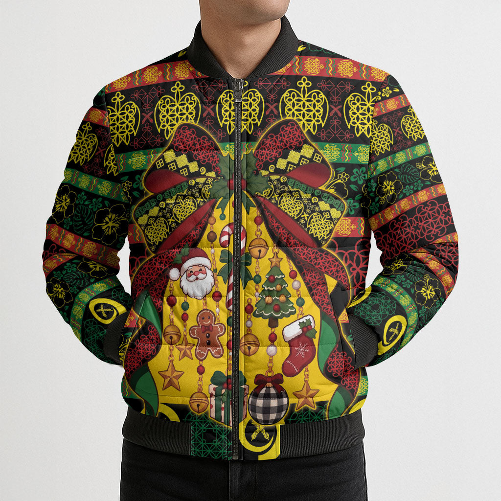 Vanuatu Sand Drawing Christmas Bow Bomber Puffer Jacket Meri Krismas LT9 - Polynesian Pride