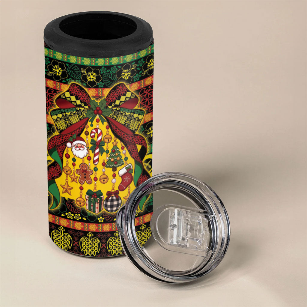 Vanuatu Sand Drawing Christmas Bow 4 in 1 Can Cooler Tumbler Meri Krismas