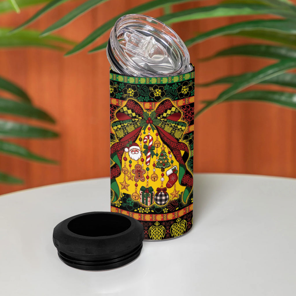 Vanuatu Sand Drawing Christmas Bow 4 in 1 Can Cooler Tumbler Meri Krismas