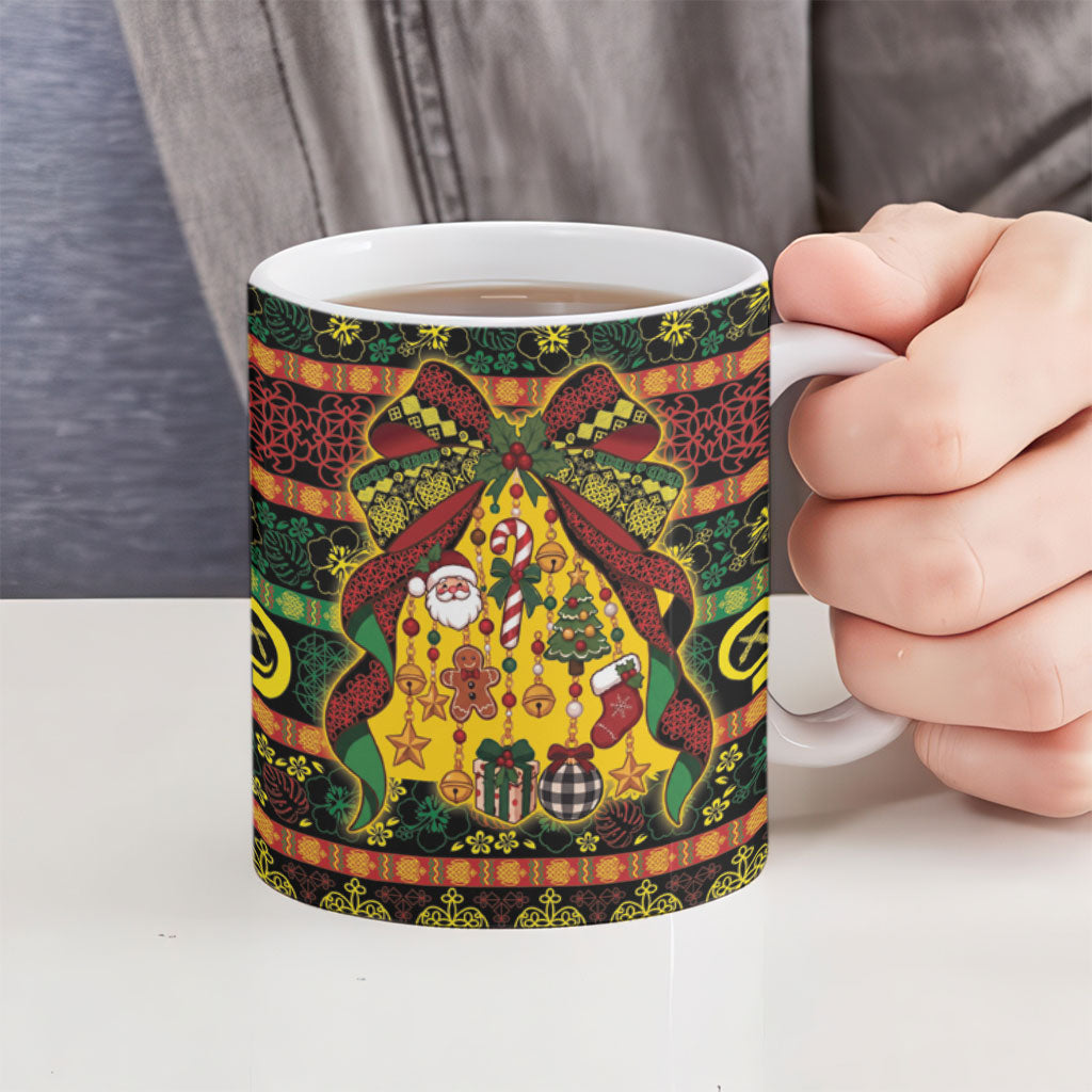Vanuatu Sand Drawing Christmas Bow Ceramic Mug Meri Krismas
