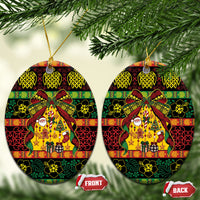 Vanuatu Sand Drawing Christmas Bow Ceramic Ornament Meri Krismas LT9 Oval Multicolor - Polynesian Pride