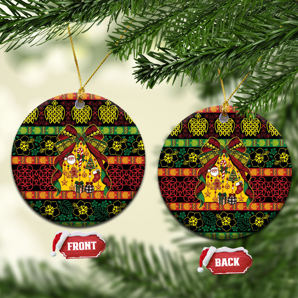 Vanuatu Sand Drawing Christmas Bow Ceramic Ornament Meri Krismas LT9 Circle Multicolor - Polynesian Pride