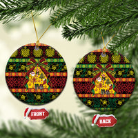 Vanuatu Sand Drawing Christmas Bow Ceramic Ornament Meri Krismas LT9 Circle Multicolor - Polynesian Pride