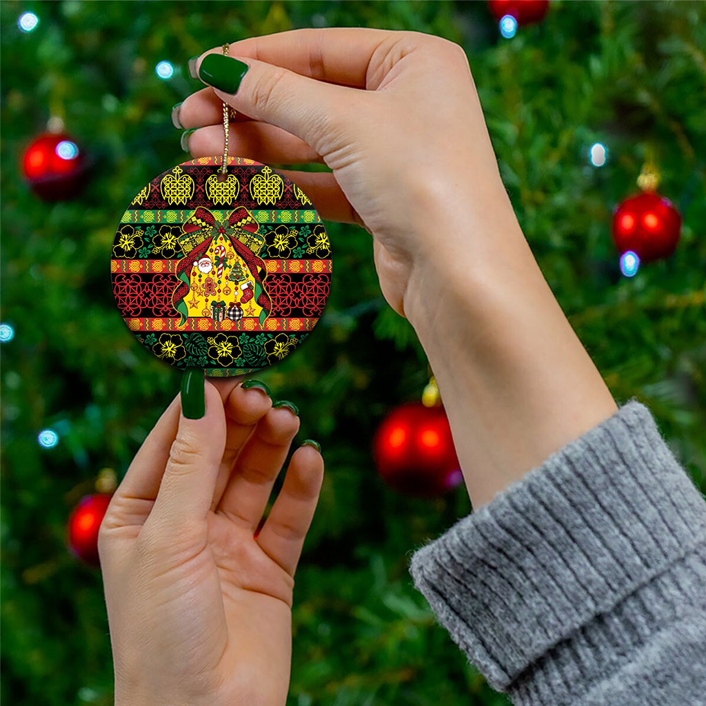 Vanuatu Sand Drawing Christmas Bow Ceramic Ornament Meri Krismas LT9 - Polynesian Pride