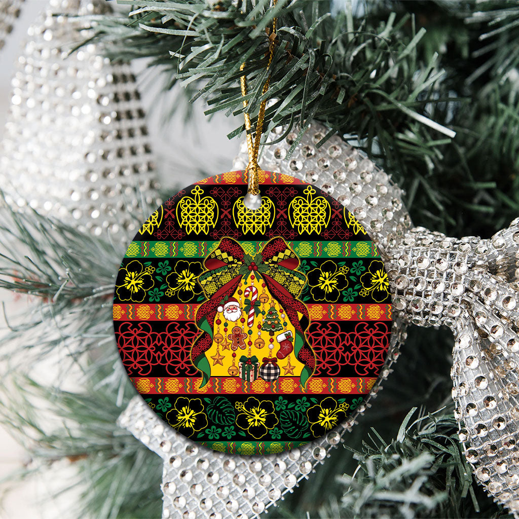 Vanuatu Sand Drawing Christmas Bow Ceramic Ornament Meri Krismas LT9 - Polynesian Pride