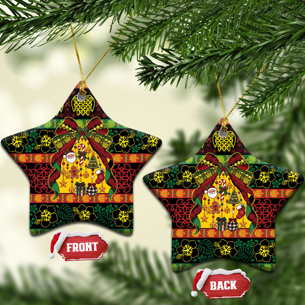 Vanuatu Sand Drawing Christmas Bow Ceramic Ornament Meri Krismas LT9 Star Multicolor - Polynesian Pride