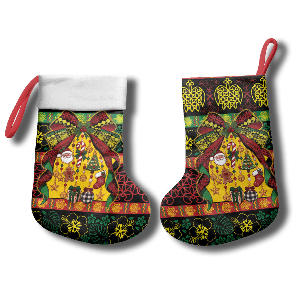 Vanuatu Sand Drawing Christmas Bow Christmas Stocking Meri Krismas LT9 - Polynesian Pride