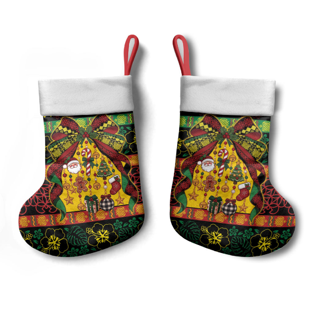 Vanuatu Sand Drawing Christmas Bow Christmas Stocking Meri Krismas LT9 - Polynesian Pride