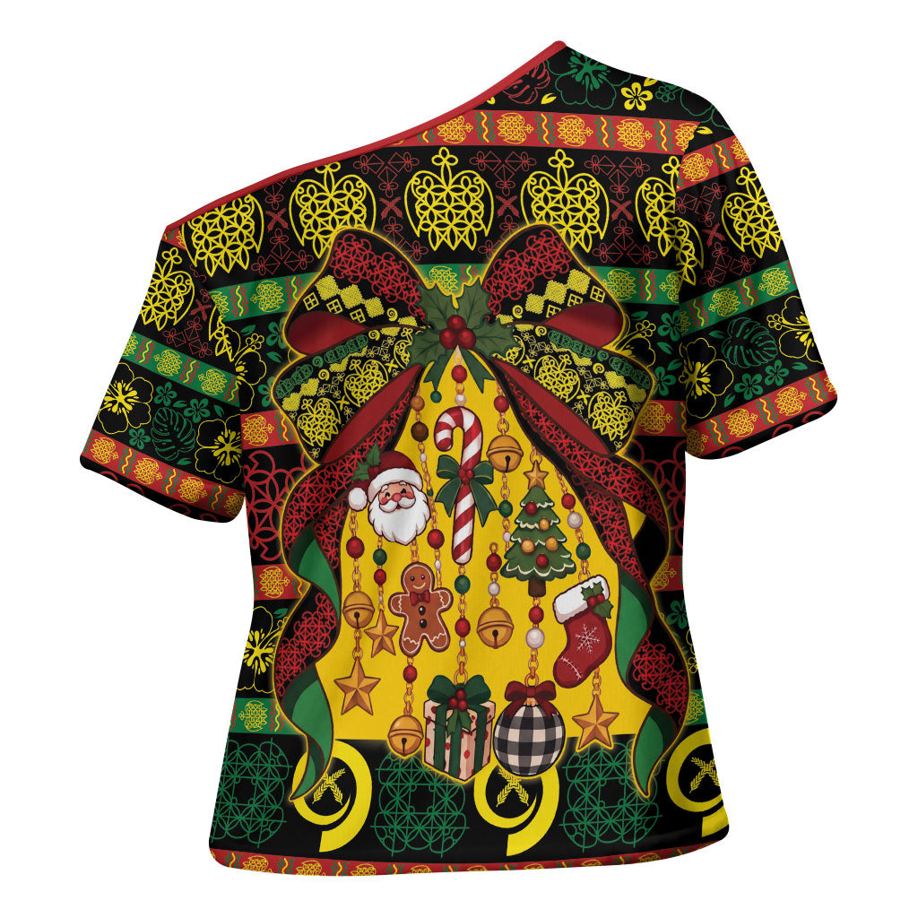 Vanuatu Sand Drawing Christmas Bow Cross Shoulder Shirt Meri Krismas
