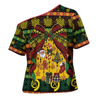 Vanuatu Sand Drawing Christmas Bow Cross Shoulder Shirt Meri Krismas