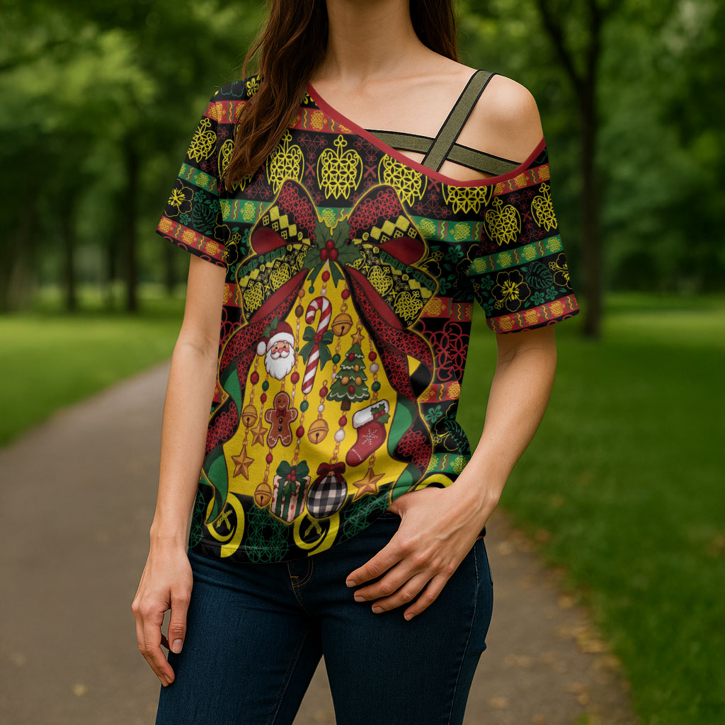 Vanuatu Sand Drawing Christmas Bow Cross Shoulder Shirt Meri Krismas