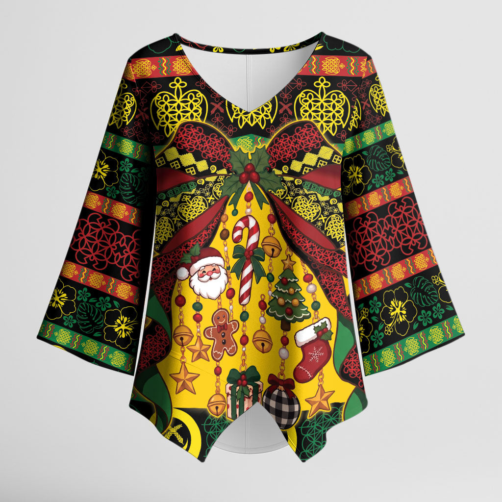 Vanuatu Sand Drawing Christmas Bow Kimono Sleeve Blouse Meri Krismas
