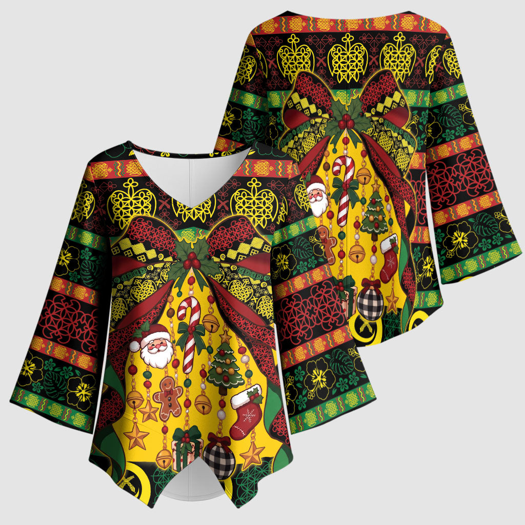Vanuatu Sand Drawing Christmas Bow Kimono Sleeve Blouse Meri Krismas