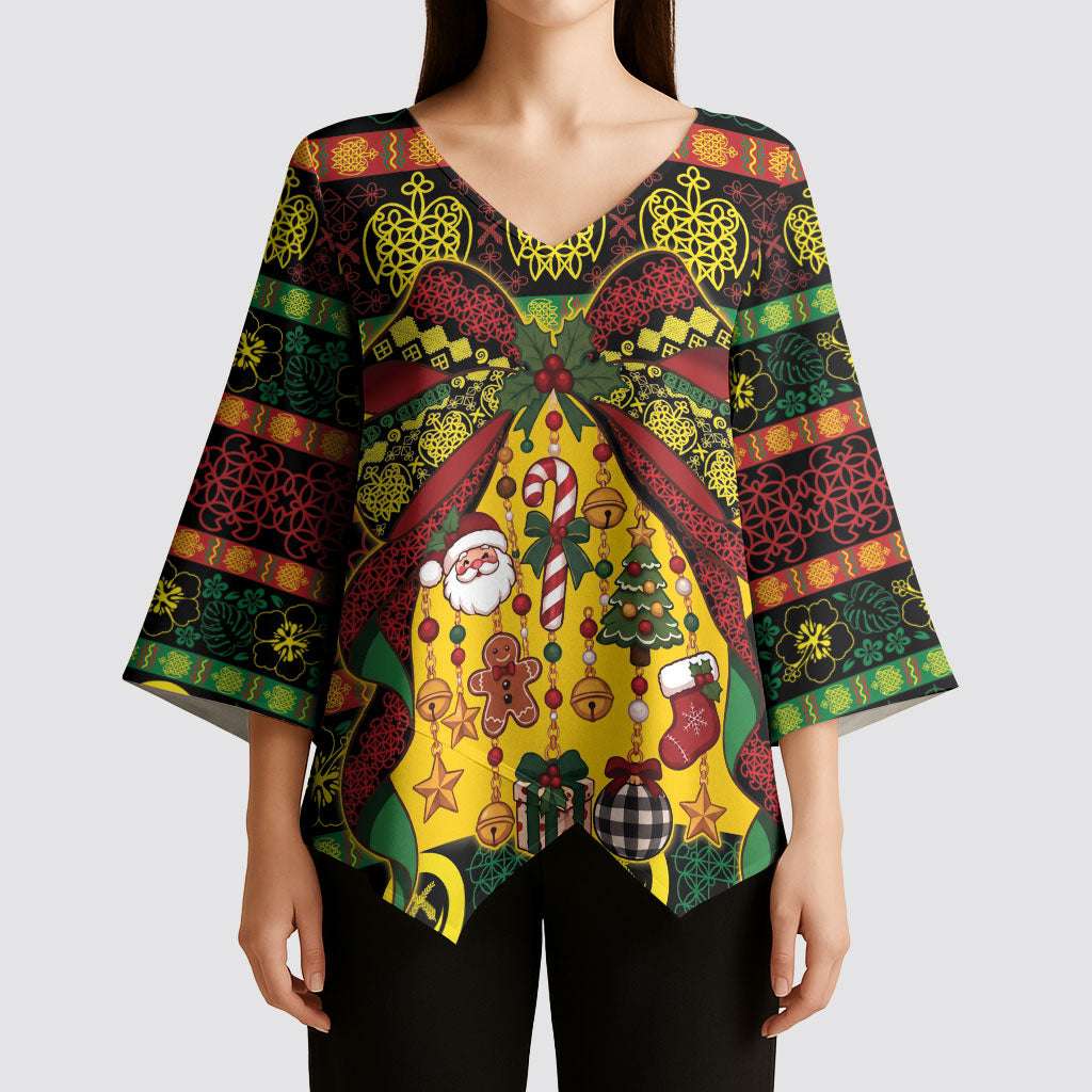 Vanuatu Sand Drawing Christmas Bow Kimono Sleeve Blouse Meri Krismas