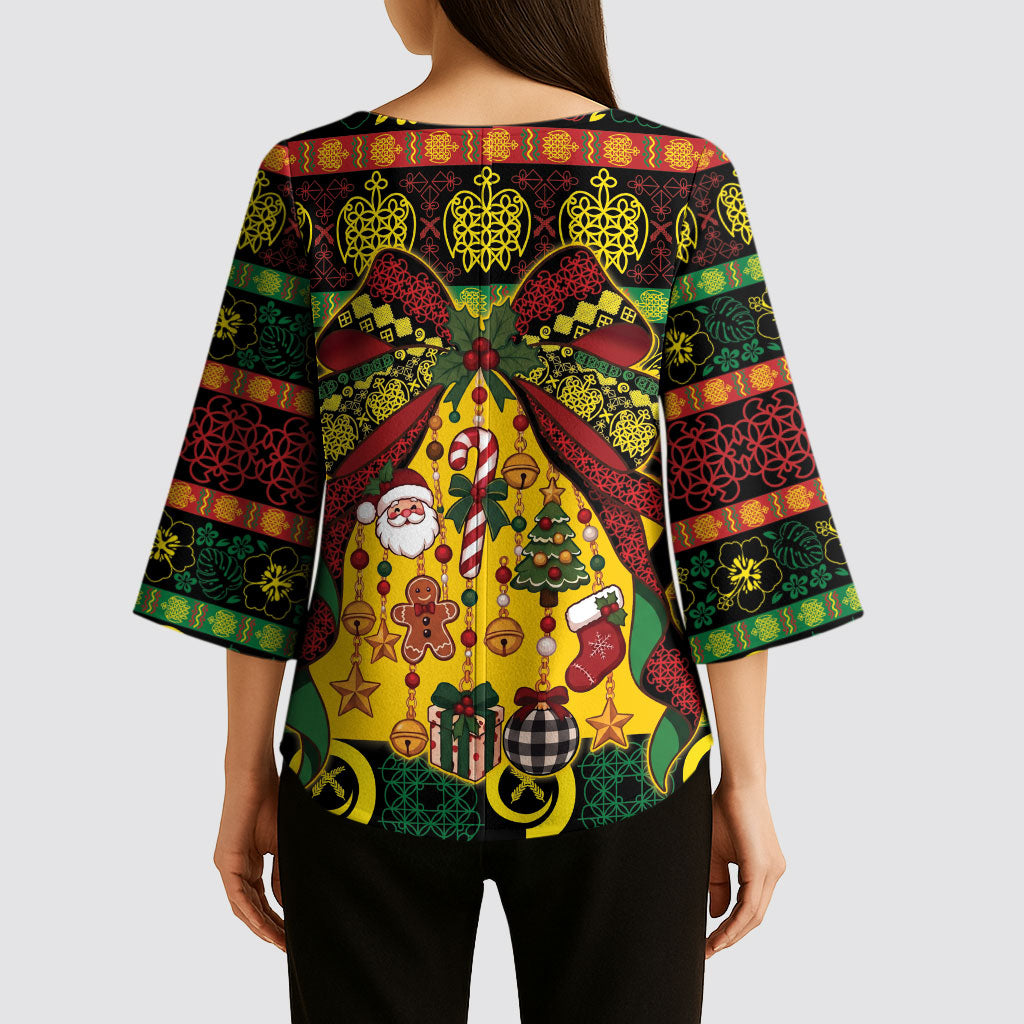 Vanuatu Sand Drawing Christmas Bow Kimono Sleeve Blouse Meri Krismas