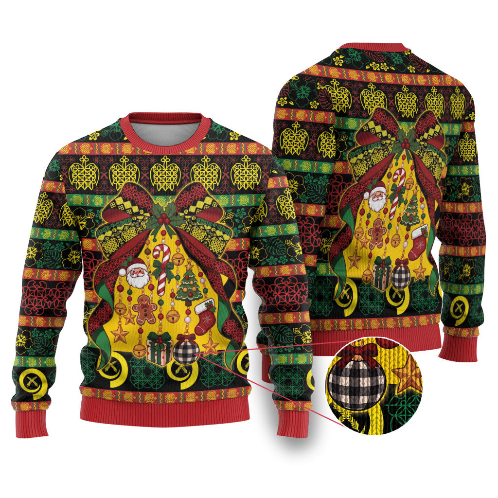 Vanuatu Sand Drawing Christmas Bow Ugly Christmas Sweater Meri Krismas LT9 Multicolor - Polynesian Pride