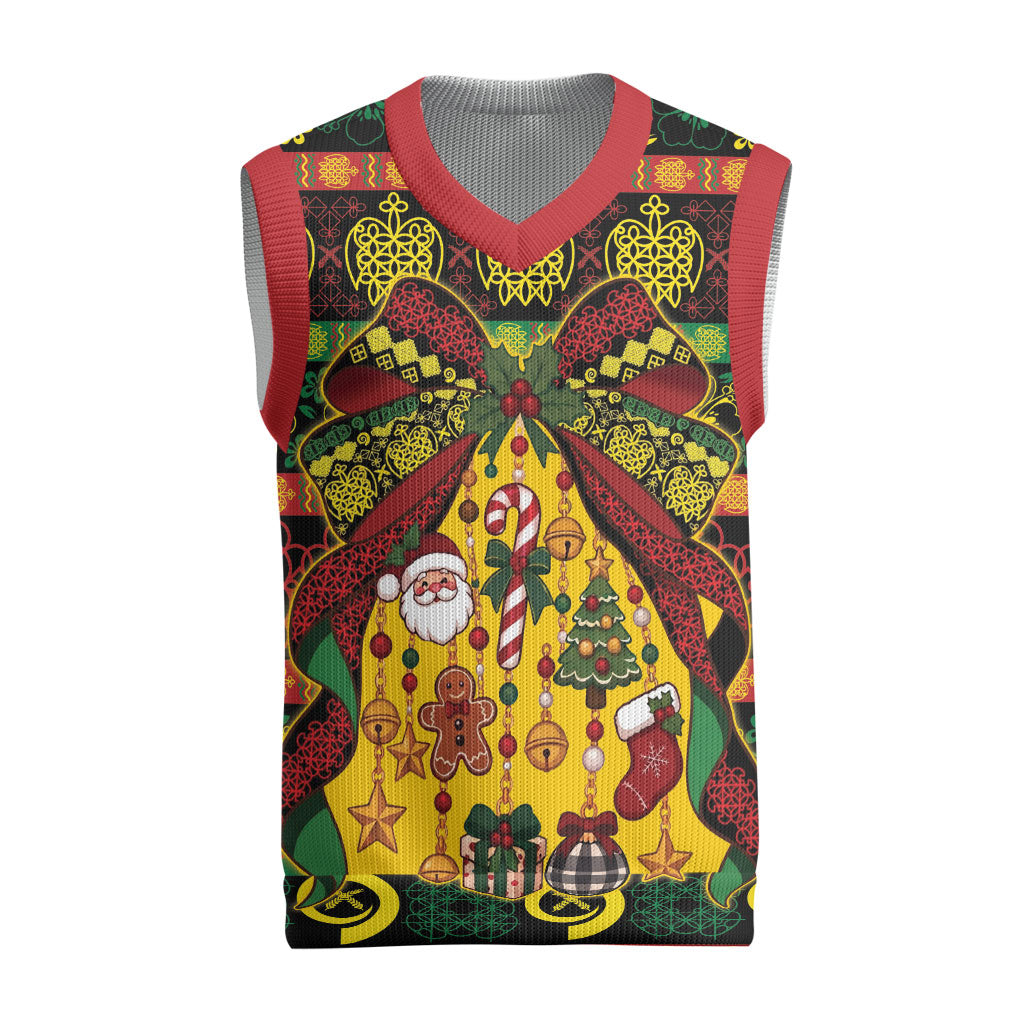 Vanuatu Sand Drawing Christmas Bow Christmas Knitted V-Neck Vest Meri Krismas