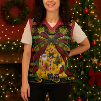 Vanuatu Sand Drawing Christmas Bow Christmas Knitted V-Neck Vest Meri Krismas