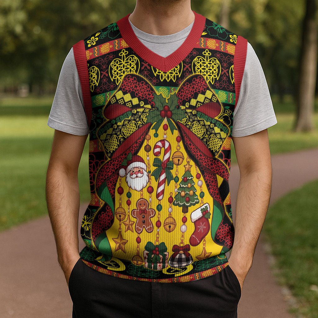 Vanuatu Sand Drawing Christmas Bow Christmas Knitted V-Neck Vest Meri Krismas