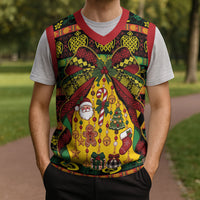 Vanuatu Sand Drawing Christmas Bow Christmas Knitted V-Neck Vest Meri Krismas