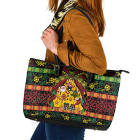 Vanuatu Sand Drawing Christmas Bow Leather Tote Bag Meri Krismas
