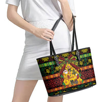 Vanuatu Sand Drawing Christmas Bow Leather Tote Bag Meri Krismas