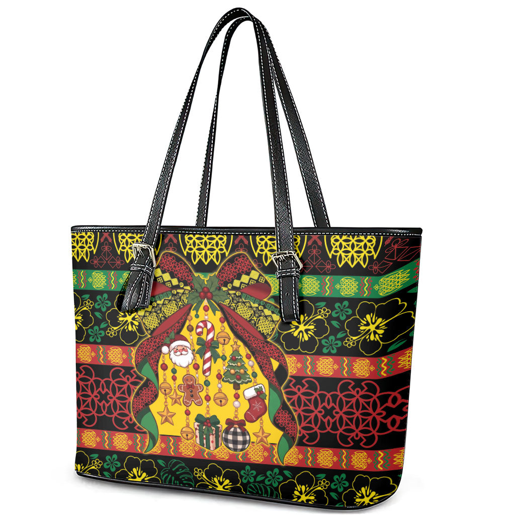 Vanuatu Sand Drawing Christmas Bow Leather Tote Bag Meri Krismas