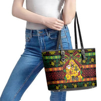 Vanuatu Sand Drawing Christmas Bow Leather Tote Bag Meri Krismas
