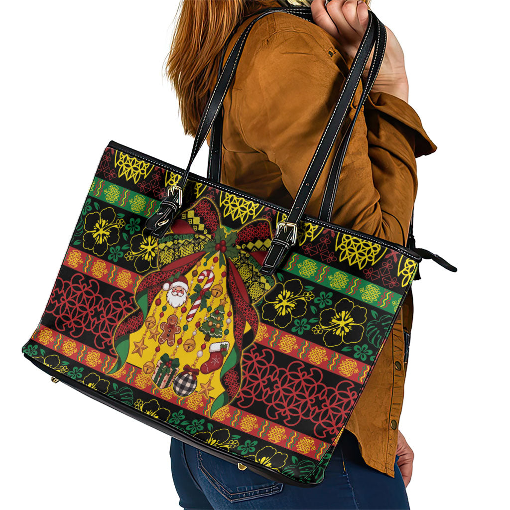 Vanuatu Sand Drawing Christmas Bow Leather Tote Bag Meri Krismas