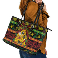 Vanuatu Sand Drawing Christmas Bow Leather Tote Bag Meri Krismas