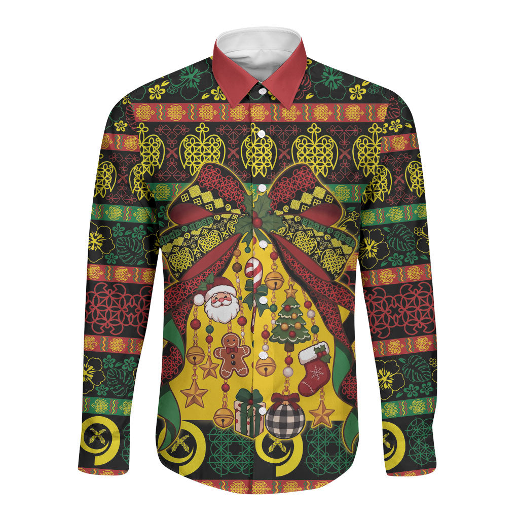 Vanuatu Sand Drawing Christmas Bow Long Sleeve Button Shirt Meri Krismas