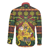 Vanuatu Sand Drawing Christmas Bow Long Sleeve Button Shirt Meri Krismas